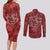 Hawaii Father's Day Vintage Lei Couples Matching Long Sleeve Bodycon Dress and Long Sleeve Button Shirt Hauoli la Makuakane - Red