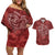 Hawaii Father's Day Vintage Lei Couples Matching Off Shoulder Short Dress and Hawaiian Shirt Hauoli la Makuakane - Red