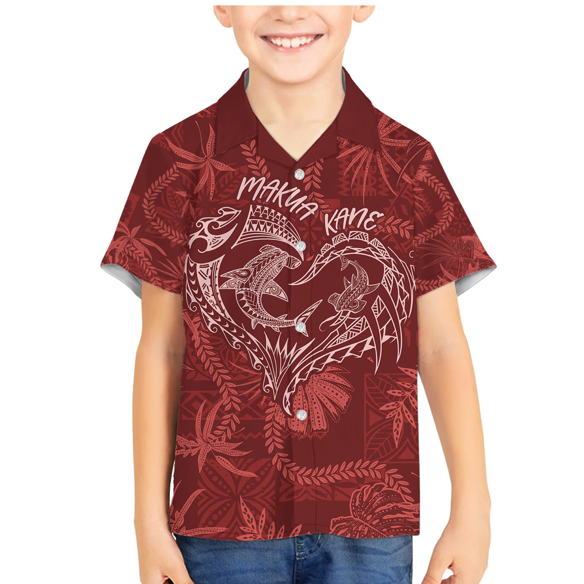 Hawaii Father's Day Vintage Lei Family Matching Mermaid Dress and Hawaiian Shirt Hauoli la Makuakane - Red LT7 Son's Shirt Red - Polynesian Pride