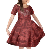Hawaii Father's Day Vintage Lei Family Matching Off Shoulder Maxi Dress and Hawaiian Shirt Hauoli la Makuakane - Red LT7 Daughter's Dress Red - Polynesian Pride