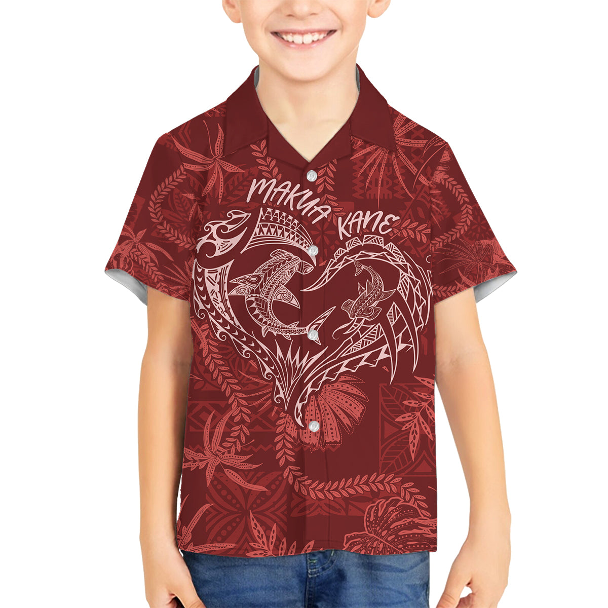 Hawaii Father's Day Vintage Lei Family Matching Off Shoulder Maxi Dress and Hawaiian Shirt Hauoli la Makuakane - Red LT7 Son's Shirt Red - Polynesian Pride