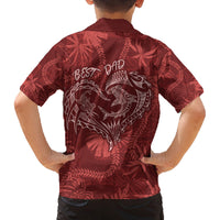 Hawaii Father's Day Vintage Lei Family Matching Off Shoulder Short Dress and Hawaiian Shirt Hauoli la Makuakane - Red LT7 - Polynesian Pride