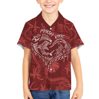Hawaii Father's Day Vintage Lei Family Matching Off Shoulder Short Dress and Hawaiian Shirt Hauoli la Makuakane - Red LT7 Son's Shirt Red - Polynesian Pride