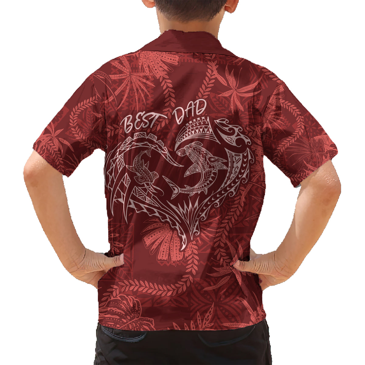 Hawaii Father's Day Vintage Lei Family Matching Short Sleeve Bodycon Dress and Hawaiian Shirt Hauoli la Makuakane - Red LT7 - Polynesian Pride
