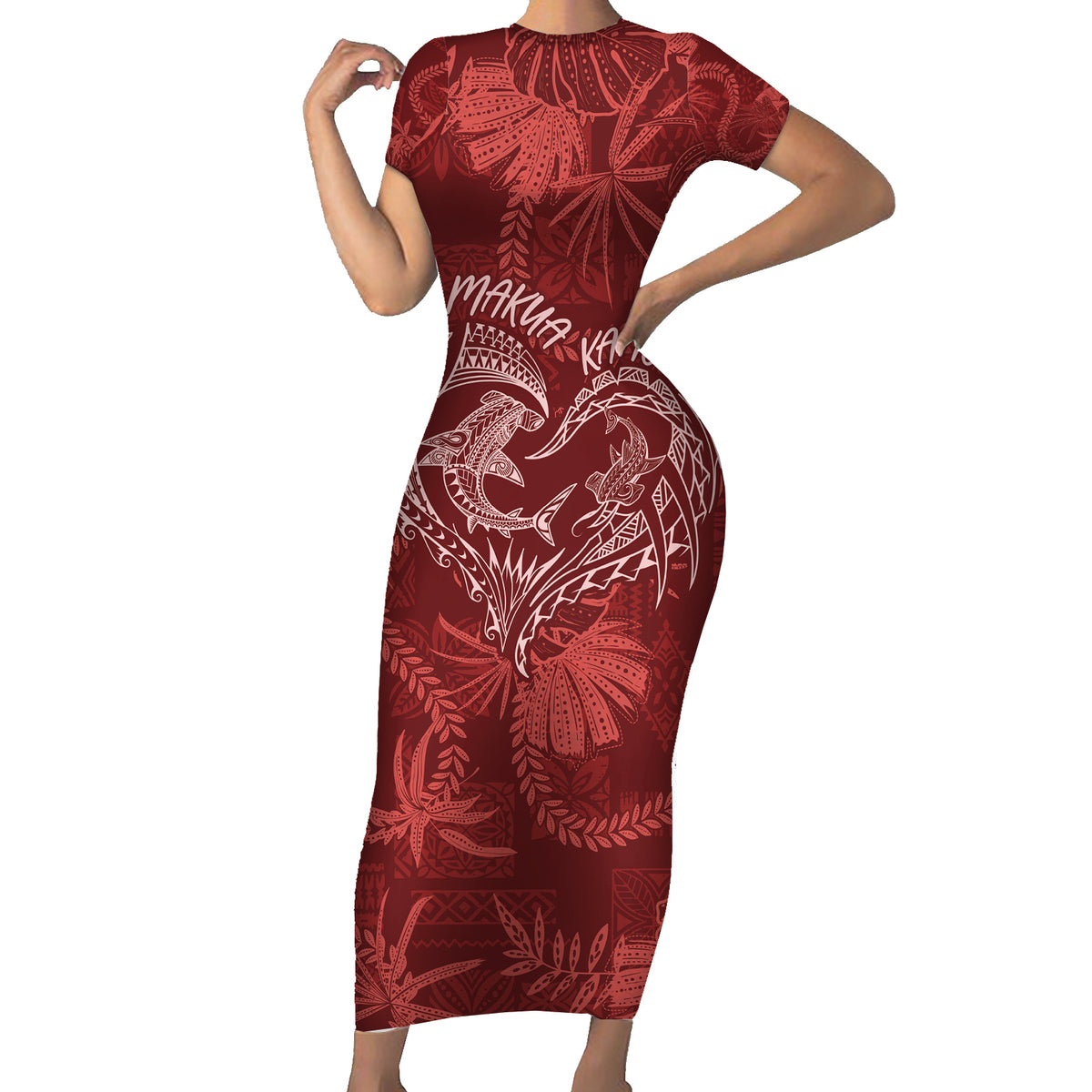 Hawaii Father's Day Vintage Lei Family Matching Short Sleeve Bodycon Dress and Hawaiian Shirt Hauoli la Makuakane - Red LT7 Mom's Dress Red - Polynesian Pride