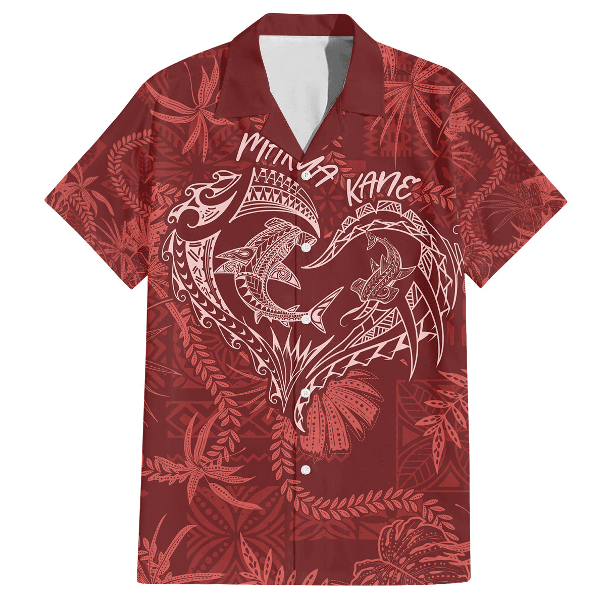 Hawaii Father's Day Vintage Lei Family Matching Summer Maxi Dress and Hawaiian Shirt Hauoli la Makuakane - Red LT7 Dad's Shirt - Short Sleeve Red - Polynesian Pride