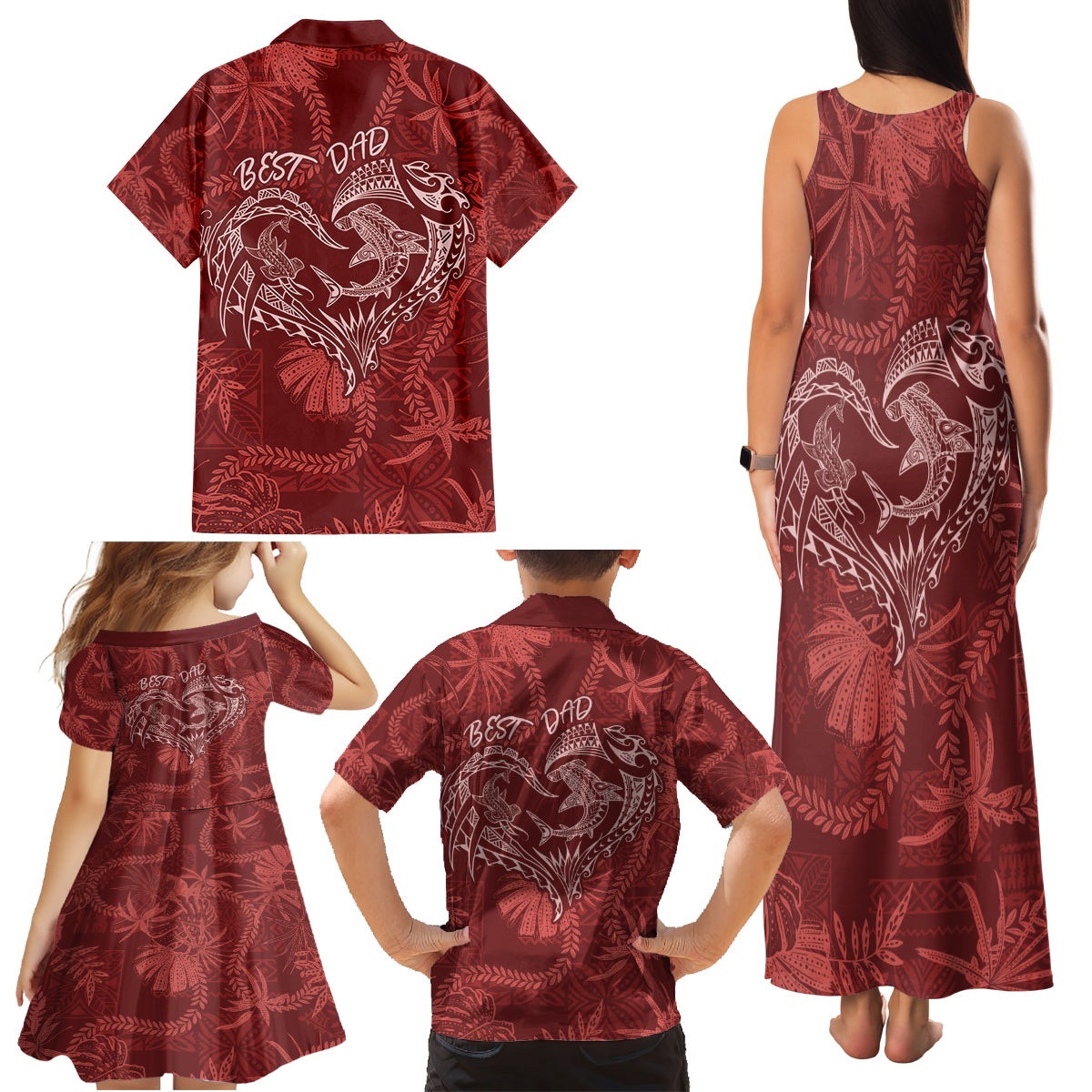 Hawaii Father's Day Vintage Lei Family Matching Tank Maxi Dress and Hawaiian Shirt Hauoli la Makuakane - Red LT7 - Polynesian Pride