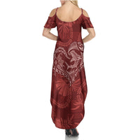 Hawaii Father's Day Vintage Lei Summer Maxi Dress Hauoli la Makuakane - Red LT7 - Polynesian Pride