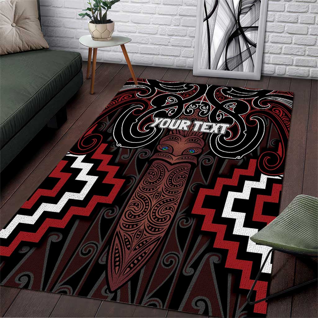 Maori Taiaha Whakairo Personalized Area Rug Red Poutama Motifs LT7 Red - Polynesian Pride
