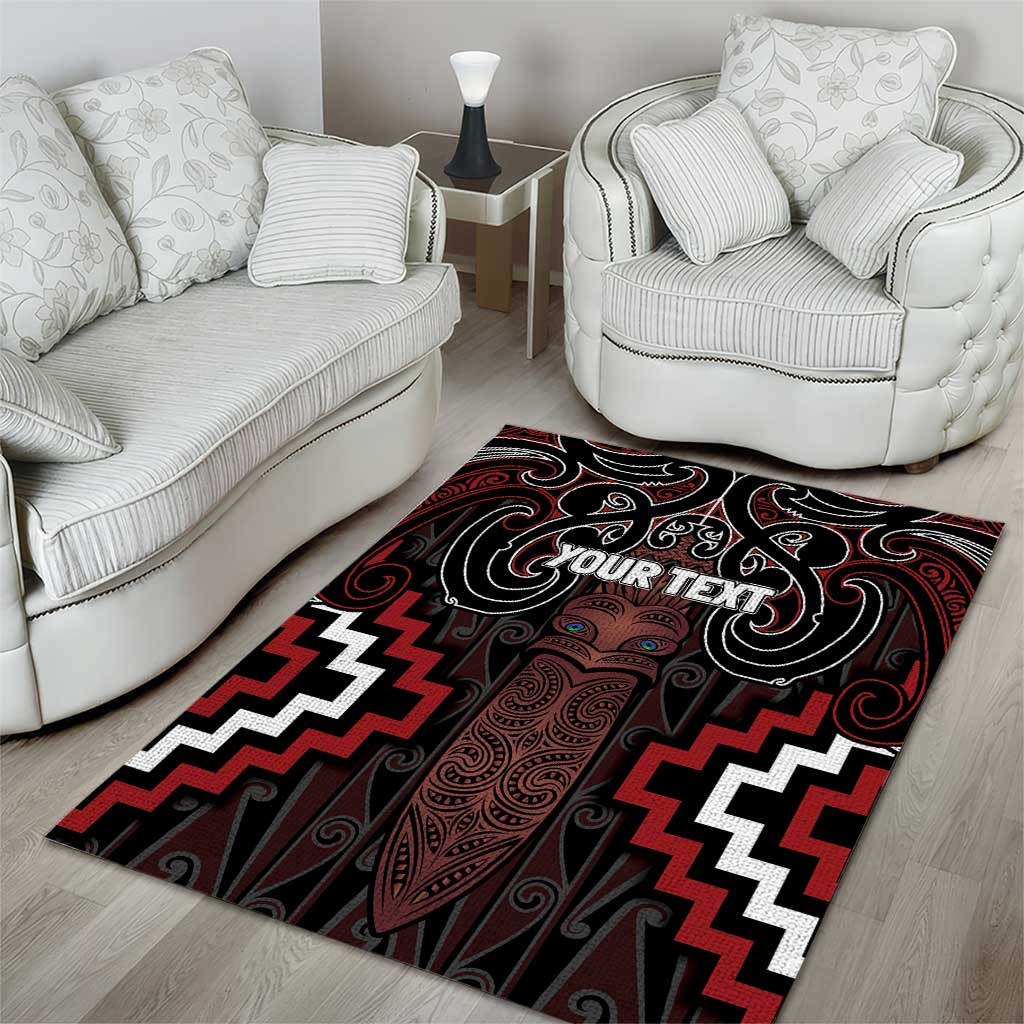 Maori Taiaha Whakairo Personalized Area Rug Red Poutama Motifs LT7 - Polynesian Pride