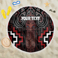 Maori Taiaha Whakairo Personalized Beach Blanket Red Poutama Motifs