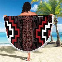 Maori Taiaha Whakairo Personalized Beach Blanket Red Poutama Motifs