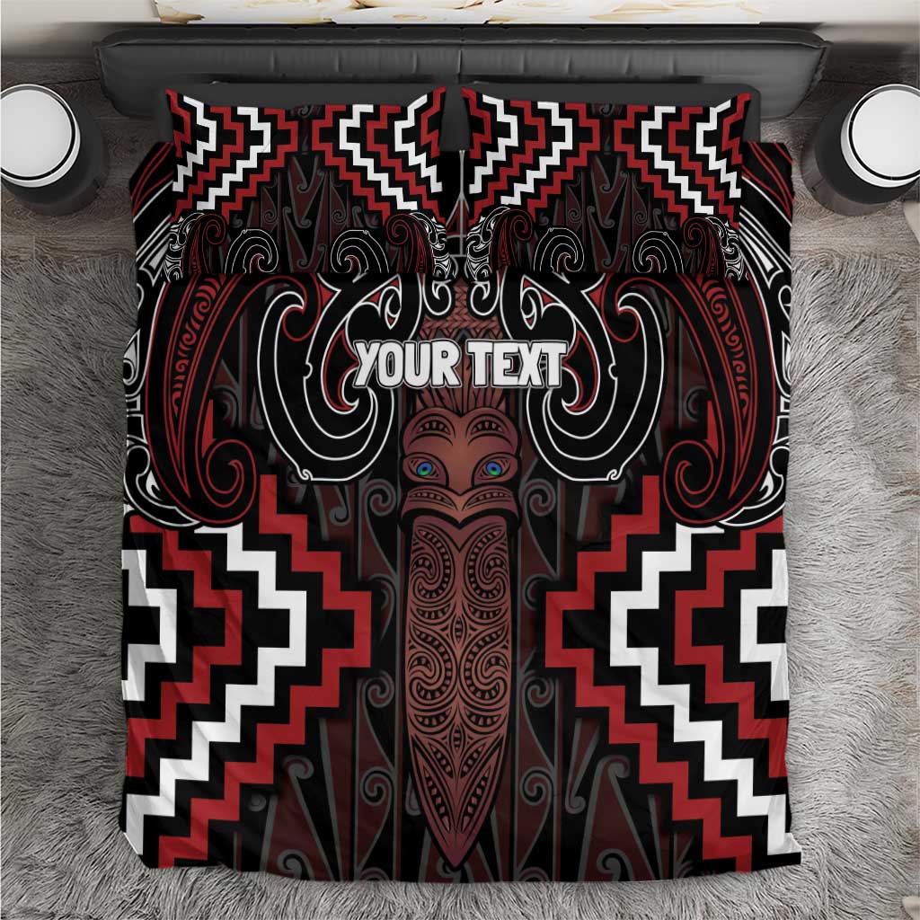 Maori Taiaha Whakairo Personalized Bedding Set Red Poutama Motifs