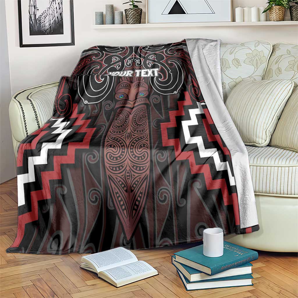 Maori Taiaha Whakairo Personalized Blanket Red Poutama Motifs