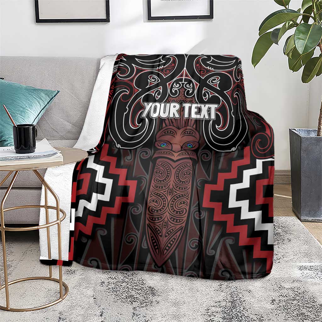 Maori Taiaha Whakairo Personalized Blanket Red Poutama Motifs