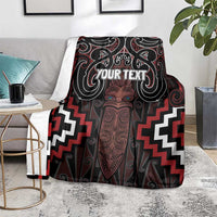 Maori Taiaha Whakairo Personalized Blanket Red Poutama Motifs