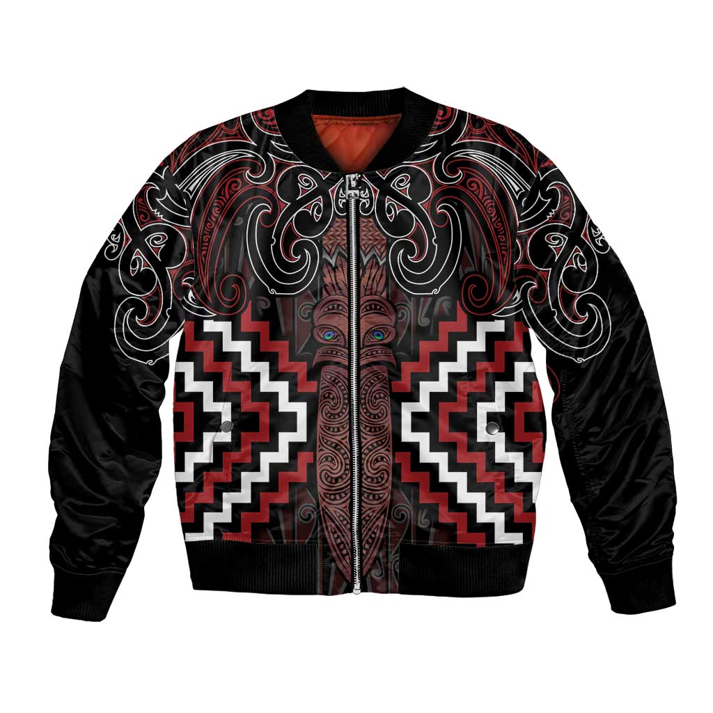 Maori Taiaha Whakairo Personalized Bomber Jacket Red Poutama Motifs LT7 Unisex Red - Polynesian Pride