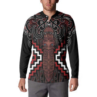 Maori Taiaha Whakairo Personalized Button Sweatshirt Red Poutama Motifs