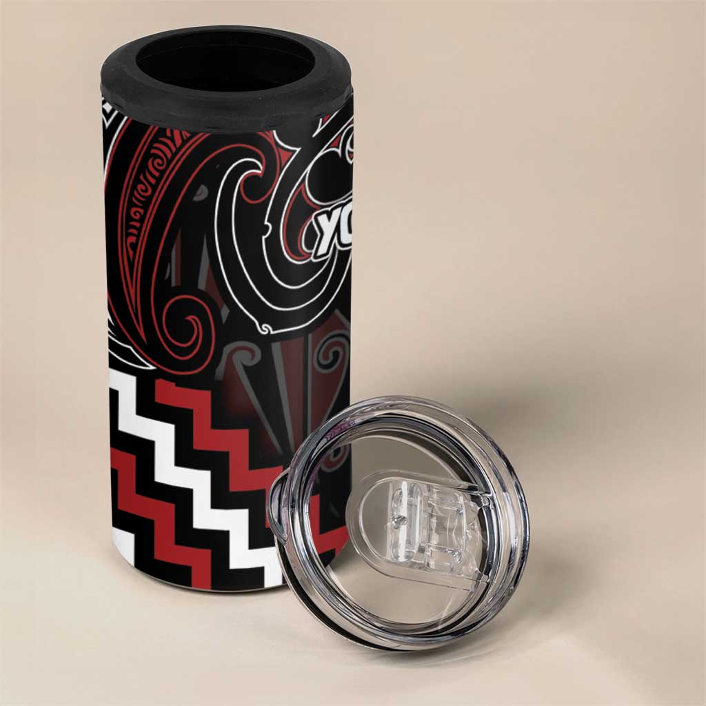 Maori Taiaha Whakairo Personalized 4 in 1 Can Cooler Tumbler Red Poutama Motifs LT7 - Polynesian Pride