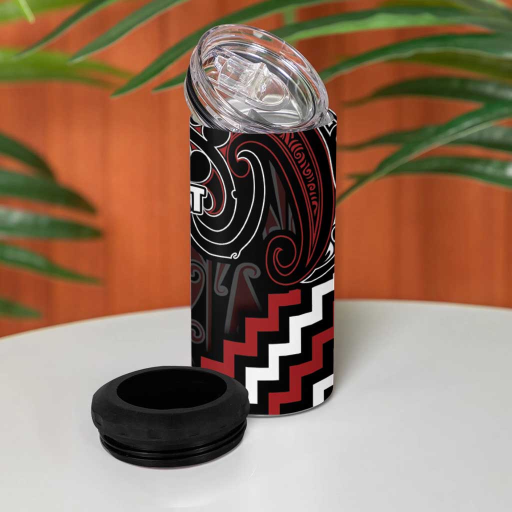 Maori Taiaha Whakairo Personalized 4 in 1 Can Cooler Tumbler Red Poutama Motifs LT7 - Polynesian Pride