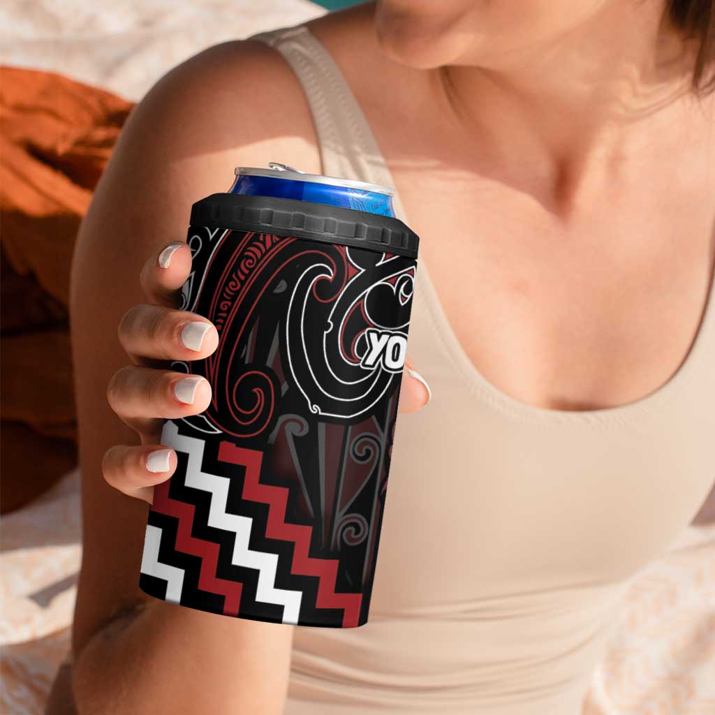 Maori Taiaha Whakairo Personalized 4 in 1 Can Cooler Tumbler Red Poutama Motifs LT7 - Polynesian Pride