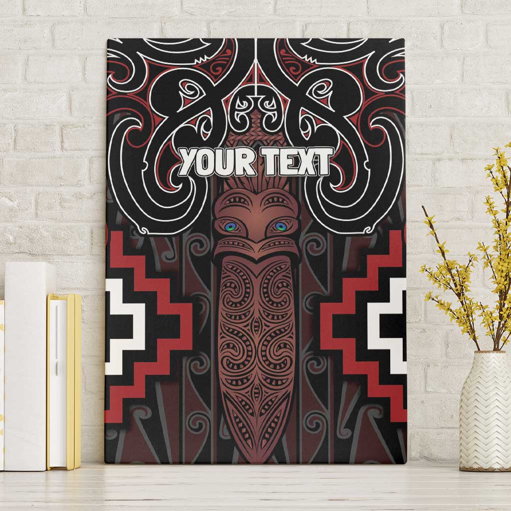 Maori Taiaha Whakairo Personalized Canvas Wall Art Red Poutama Motifs