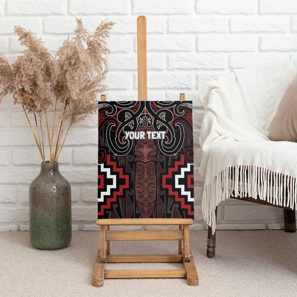 Maori Taiaha Whakairo Personalized Canvas Wall Art Red Poutama Motifs