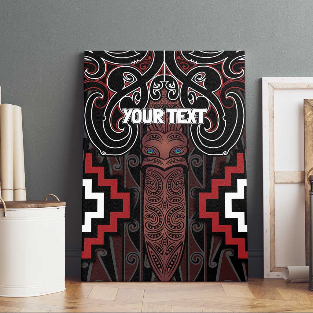 Maori Taiaha Whakairo Personalized Canvas Wall Art Red Poutama Motifs