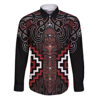 Maori Taiaha Whakairo Personalized Family Matching Long Sleeve Bodycon Dress and Hawaiian Shirt Red Poutama Motifs LT7 Dad's Shirt - Long Sleeve Red - Polynesian Pride