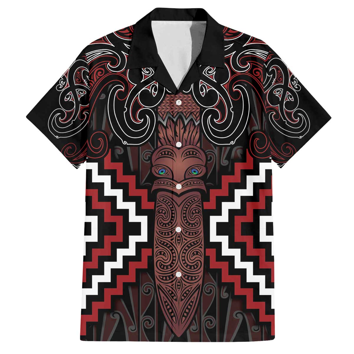 Maori Taiaha Whakairo Personalized Family Matching Off The Shoulder Long Sleeve Dress and Hawaiian Shirt Red Poutama Motifs