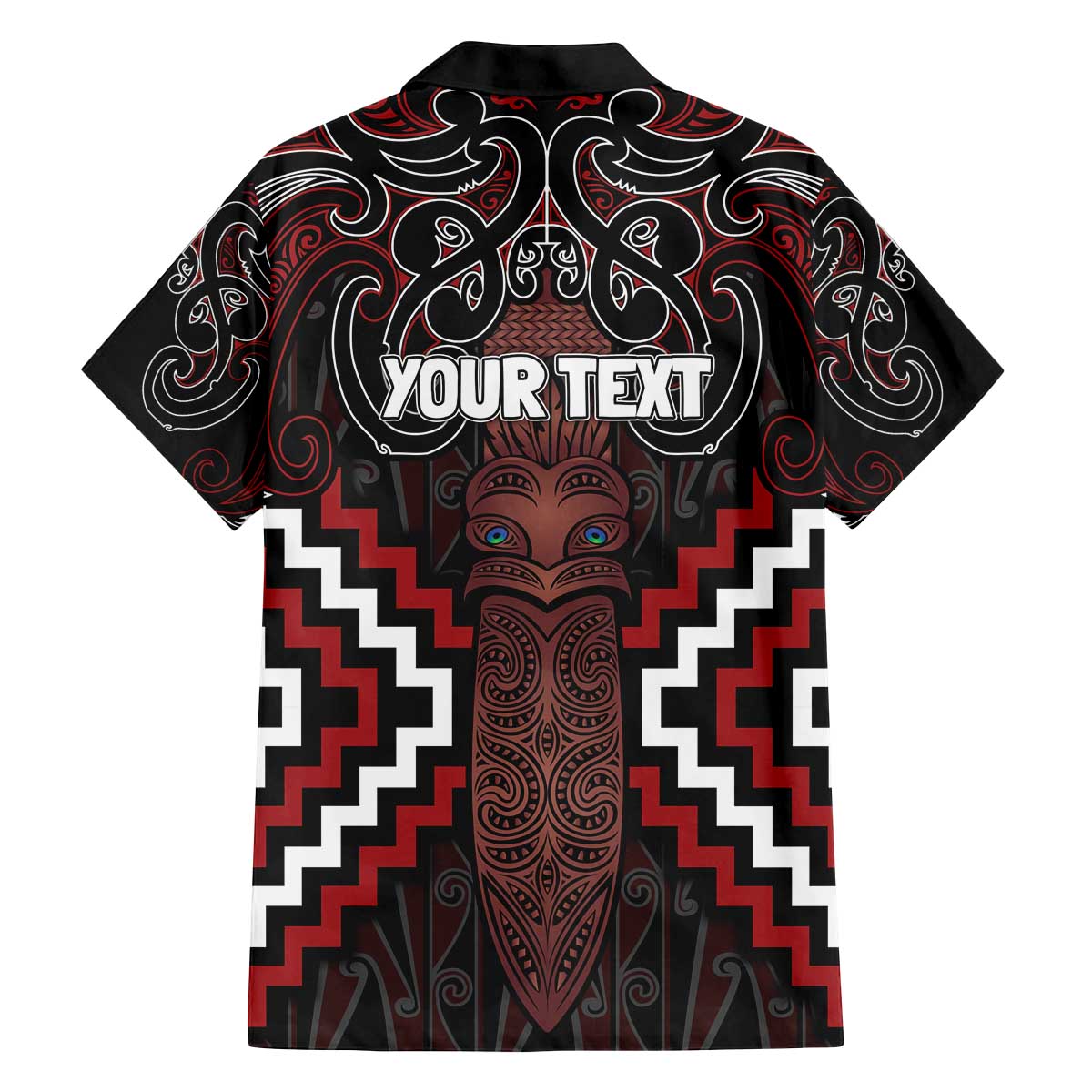 Maori Taiaha Whakairo Personalized Family Matching Off The Shoulder Long Sleeve Dress and Hawaiian Shirt Red Poutama Motifs