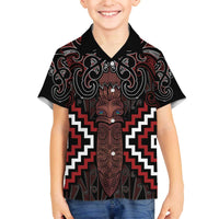 Maori Taiaha Whakairo Personalized Family Matching Off The Shoulder Long Sleeve Dress and Hawaiian Shirt Red Poutama Motifs