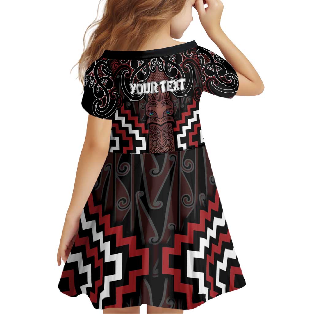 Maori Taiaha Whakairo Personalized Family Matching Short Sleeve Bodycon Dress and Hawaiian Shirt Red Poutama Motifs LT7 - Polynesian Pride