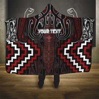 Maori Taiaha Whakairo Personalized Hooded Blanket Red Poutama Motifs