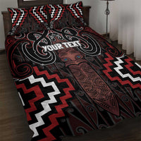 Maori Taiaha Whakairo Personalized Quilt Bed Set Red Poutama Motifs