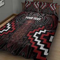Maori Taiaha Whakairo Personalized Quilt Bed Set Red Poutama Motifs