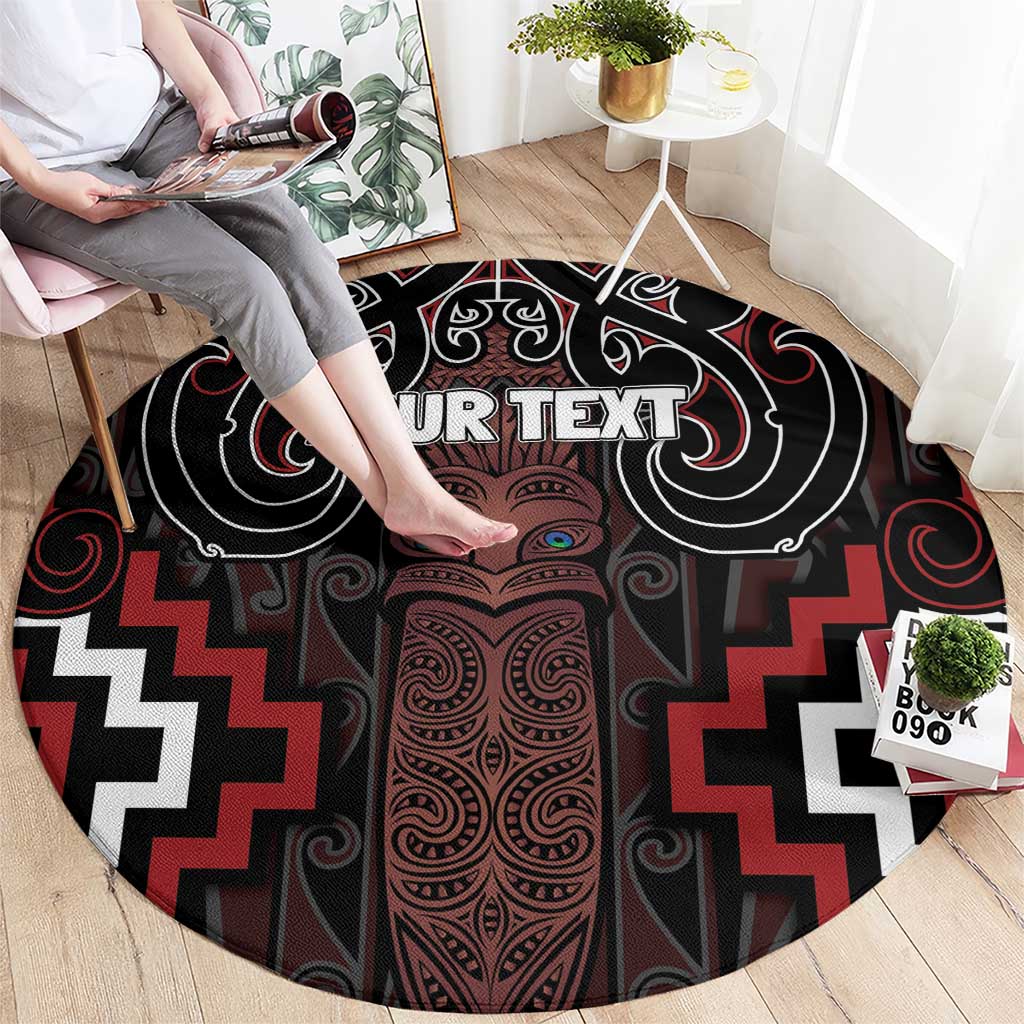 Maori Taiaha Whakairo Personalized Round Carpet Red Poutama Motifs