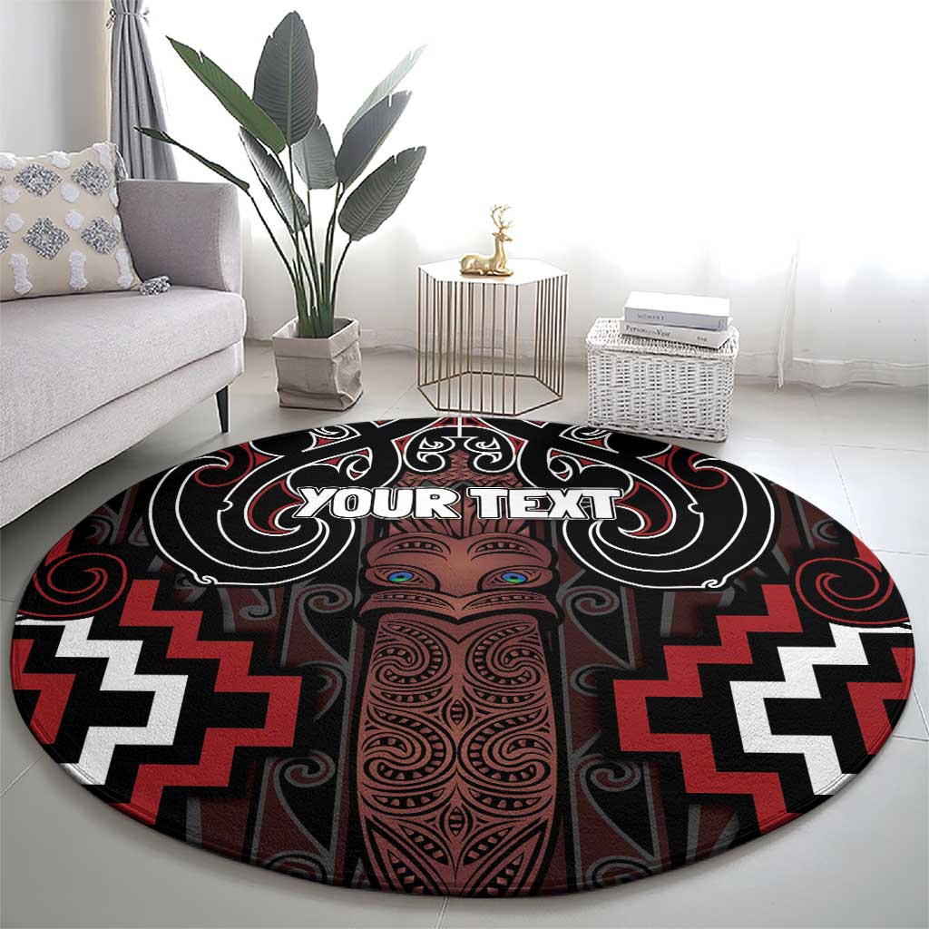 Maori Taiaha Whakairo Personalized Round Carpet Red Poutama Motifs