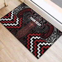 Maori Taiaha Whakairo Personalized Rubber Doormat Red Poutama Motifs