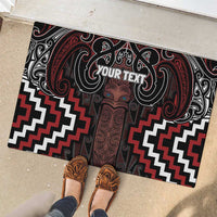 Maori Taiaha Whakairo Personalized Rubber Doormat Red Poutama Motifs