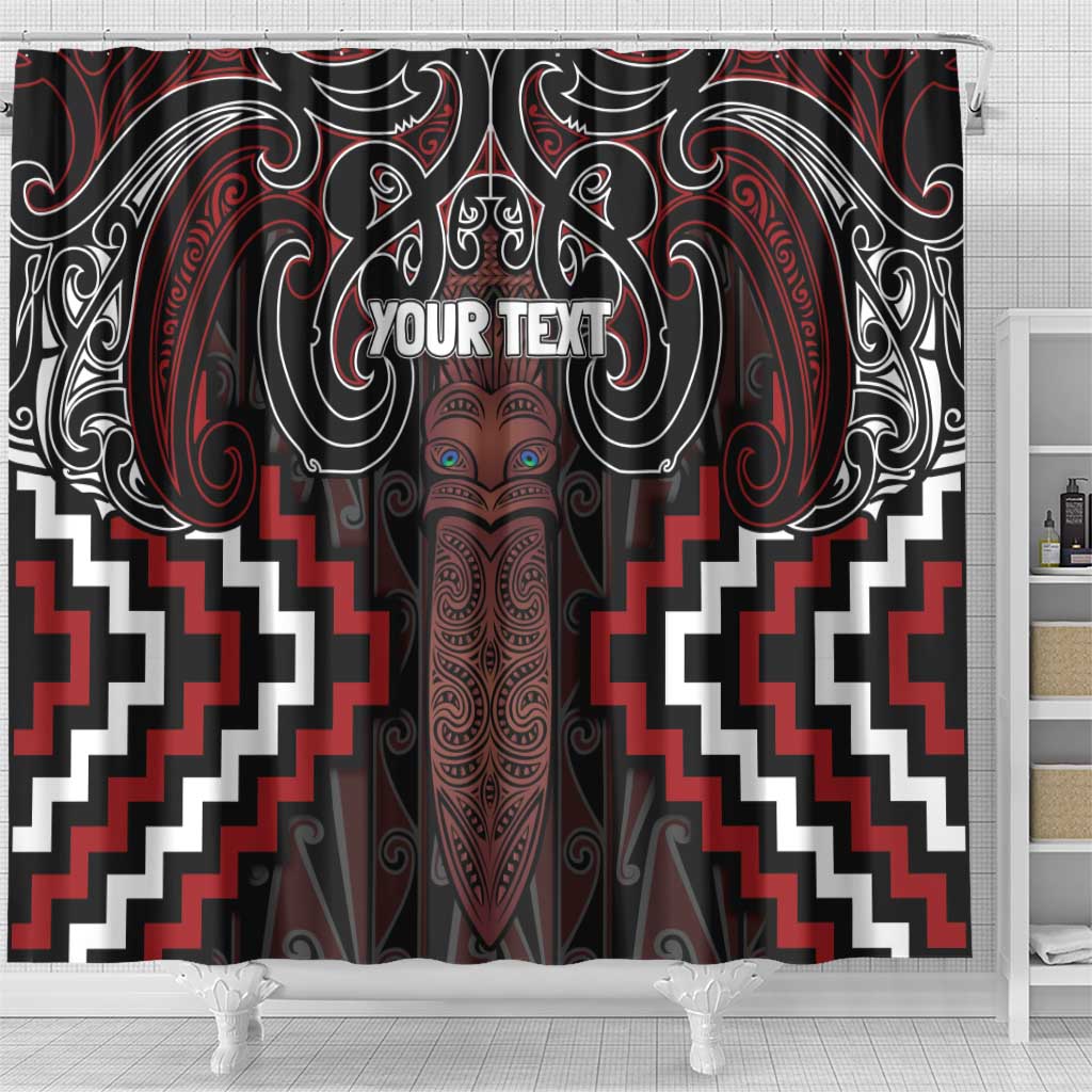 Maori Taiaha Whakairo Personalized Shower Curtain Red Poutama Motifs