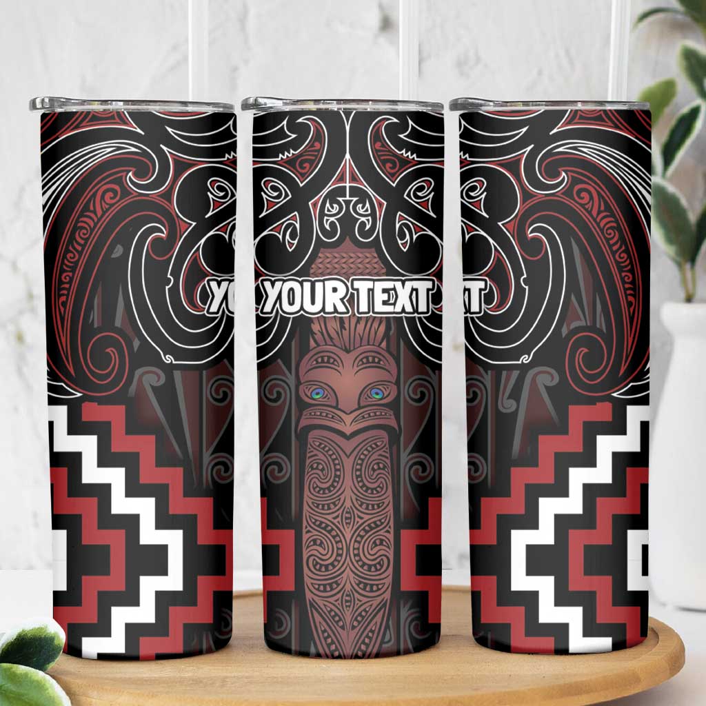 Maori Taiaha Whakairo Personalized Skinny Tumbler Red Poutama Motifs LT7 - Polynesian Pride