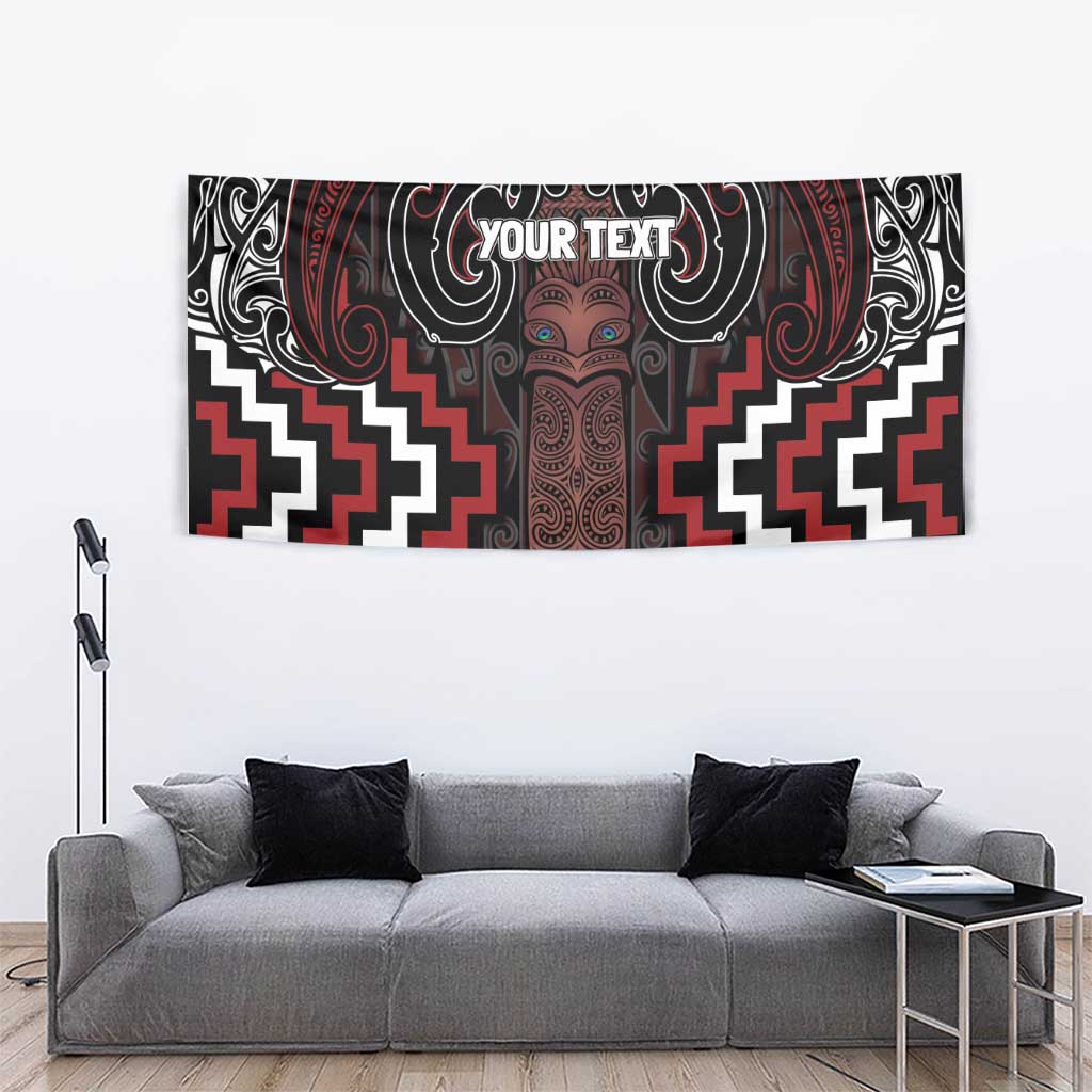 Maori Taiaha Whakairo Personalized Tapestry Red Poutama Motifs