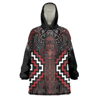 Maori Taiaha Whakairo Personalized Wearable Blanket Hoodie Red Poutama Motifs