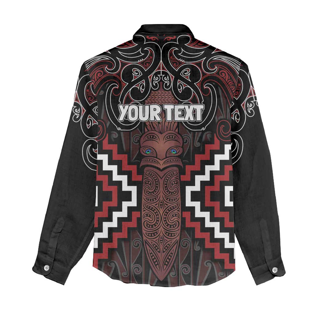 Maori Taiaha Whakairo Personalized Women Casual Shirt Red Poutama Motifs