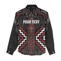 Maori Taiaha Whakairo Personalized Women Casual Shirt Red Poutama Motifs