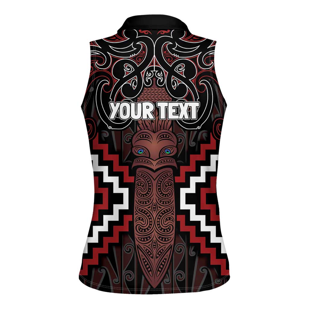 Maori Taiaha Whakairo Personalized Women Sleeveless Polo Shirt Red Poutama Motifs