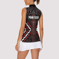 Maori Taiaha Whakairo Personalized Women Sleeveless Polo Shirt Red Poutama Motifs