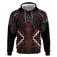 Maori Taiaha Whakairo Personalized Zip Hoodie Red Poutama Motifs