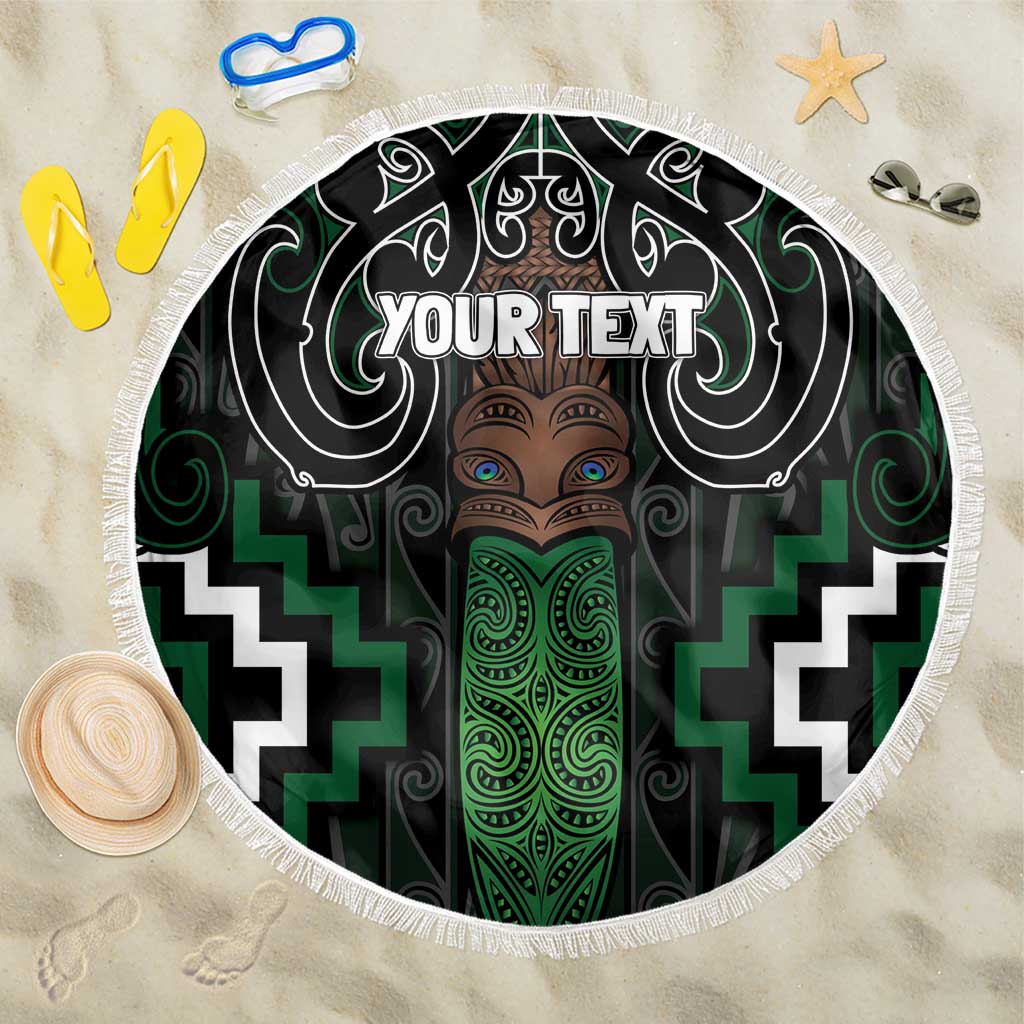 Maori Taiaha Pounamu Whakairo Personalized Beach Blanket Jade Poutama Motifs